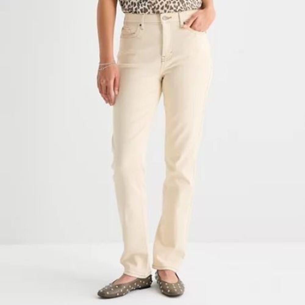a.n.a High Rise Straight Leg Jeans Womens 16 Natural Beige Stretch NEW